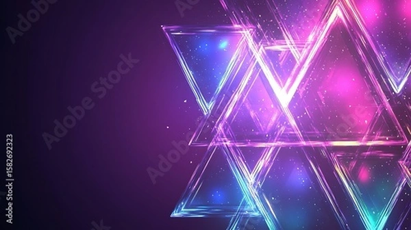Fototapeta Abstract geometric background with vibrant neon triangles