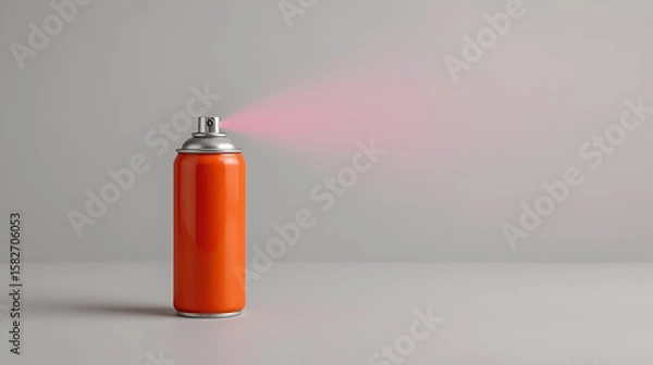 Fototapeta Orange Spray Paint Can with Color Burst on Gray Background