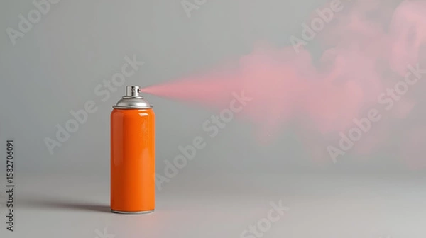 Fototapeta Orange Spray Paint Can with Color Burst on Gray Background