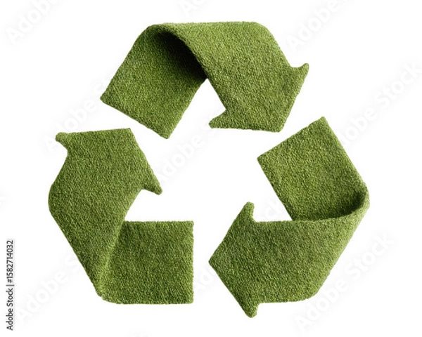 Fototapeta Green recycle symbol eco friendly concept isolated on transparency background textured grass material sustainability environmental conservation clean modern design