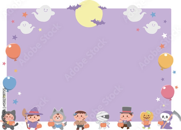 Fototapeta ハロウィンの仮装行列フレームイラスト