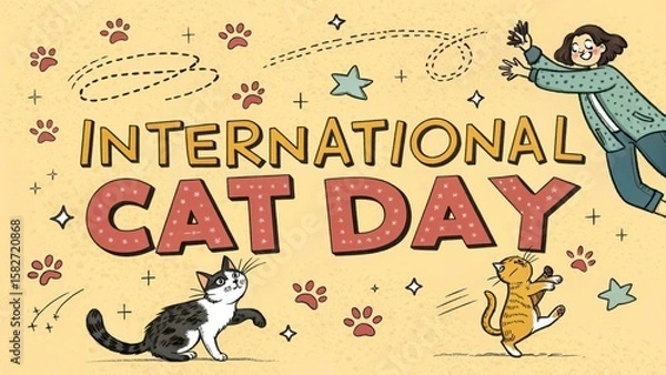Fototapeta Celebration of International Cat Day: Adorable illustrations, featuring playful felines and a heartwarming illustration, celebrating the joy of International Cat Day.