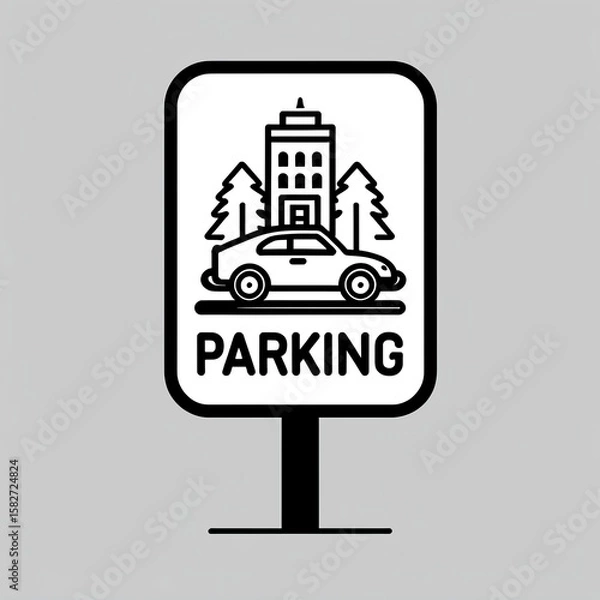 Fototapeta a clean and minimalistic black and white icon design for a parking sign