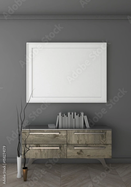 Obraz Mock up black wall interior background, 3d render