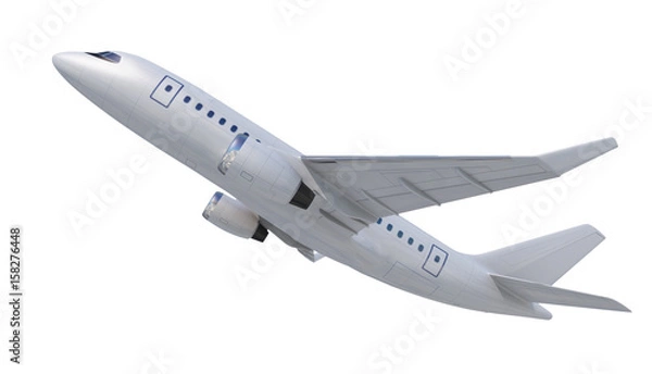 Fototapeta White Four-engine Plane,Airplane Isolated On White Background, Jet - 3d Model, Rendering