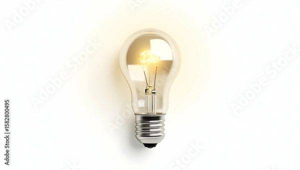 Fototapeta Luminous Futuristic Techscape A light bulb crafted from mirror surface, styled in a mirrored design, presented in mirror view view on a white background (1)