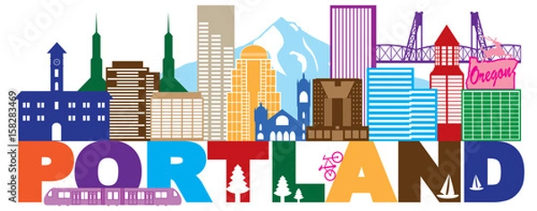 Obraz Portland Oregon Skyline i kolor tekstu ilustracji wektorowych