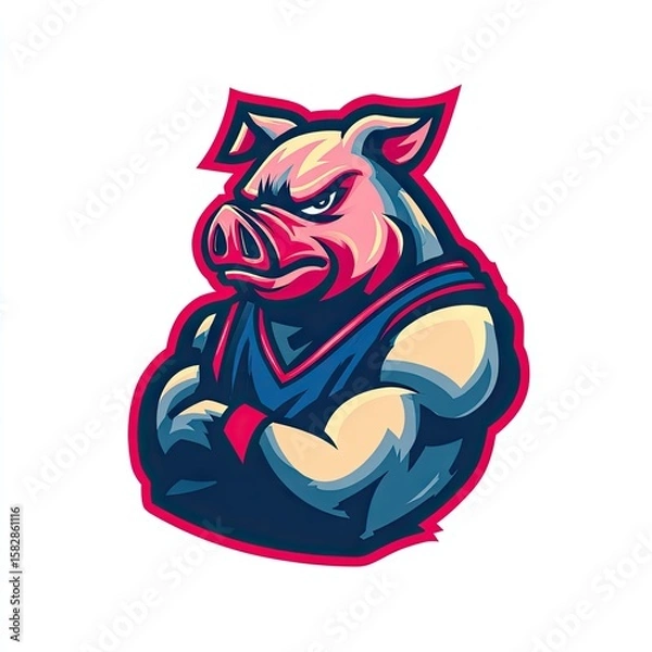 Obraz Angry pig mascot, arms crossed