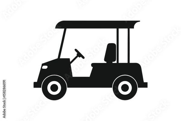 Fototapeta Vector art of a black silhouette of a golf cart viewed from the side