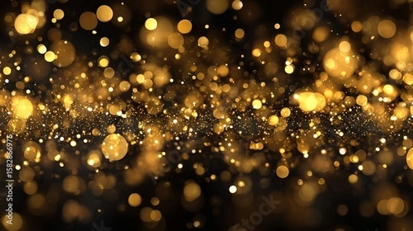 Fototapeta Golden glitter bokeh light dust with sparkling festive christmas particles background