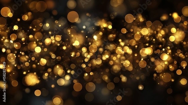 Fototapeta Golden glitter bokeh light dust with sparkling festive christmas particles background