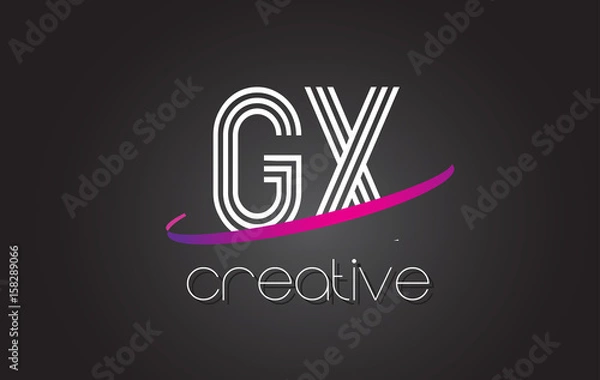 Fototapeta GX G X Letter Logo with Lines Design And Purple Swoosh.