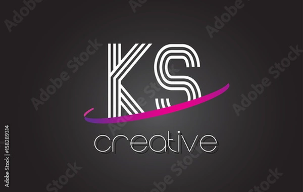 Fototapeta KS K S Letter Logo with Lines Design And Purple Swoosh.