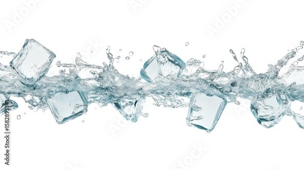 Fototapeta Refreshing Ice Cubes Splashing in Clear Water Stream