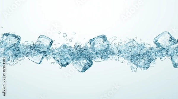 Fototapeta Refreshing Ice Cubes Splashing in Clear Water Stream