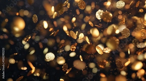 Fototapeta Golden glitter bokeh light dust with sparkling festive christmas particles background