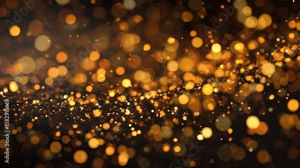 Fototapeta Golden glitter bokeh light dust with sparkling festive christmas particles background