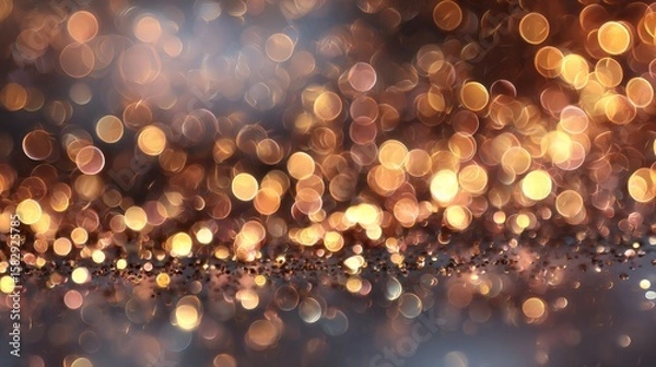Fototapeta Golden glitter bokeh light dust with sparkling festive christmas particles background