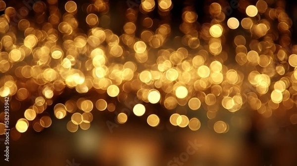 Fototapeta Golden glitter bokeh light dust with sparkling festive christmas particles background
