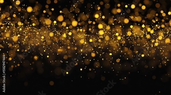 Fototapeta Golden glitter bokeh light dust with sparkling festive christmas particles background