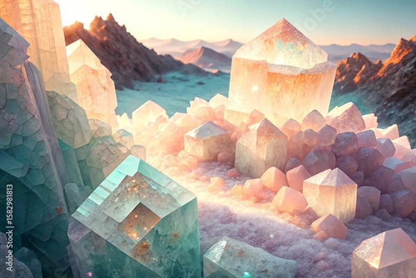 Fototapeta Quartz crystal cubes in pastel hues with geometric natural texture and shine