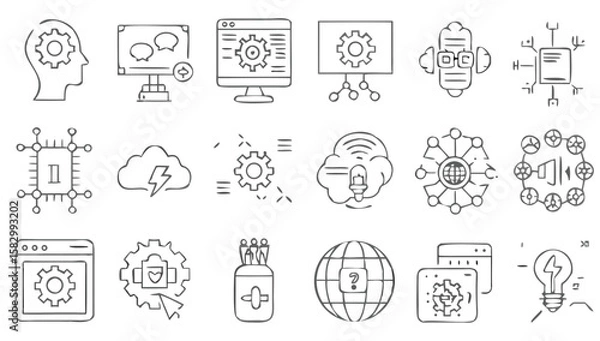 Fototapeta Technology and Innovation Icons gears computer