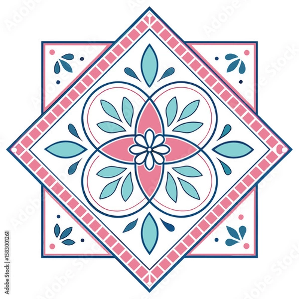 Fototapeta Decorative floral pattern with symmetry and geometric elements for elegant design projects