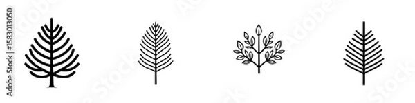 Fototapeta Four distinct black icons representing various tree shapes and styles suitable for nature-themed design projects