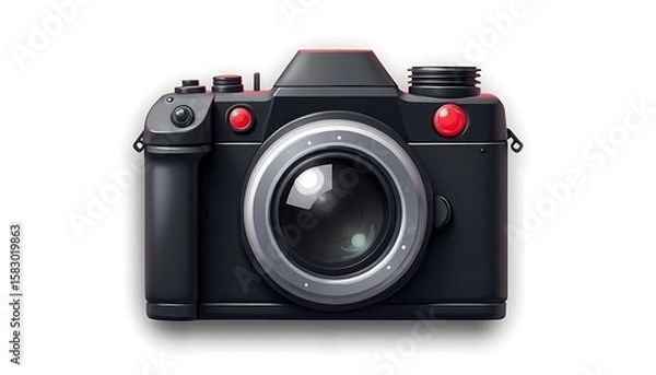 Fototapeta Isolated Retro Camera with Silver Lens and Red Accents on White