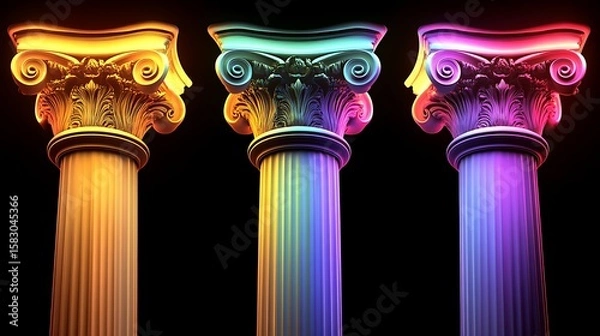 Fototapeta Four vibrant columns, glowing in color