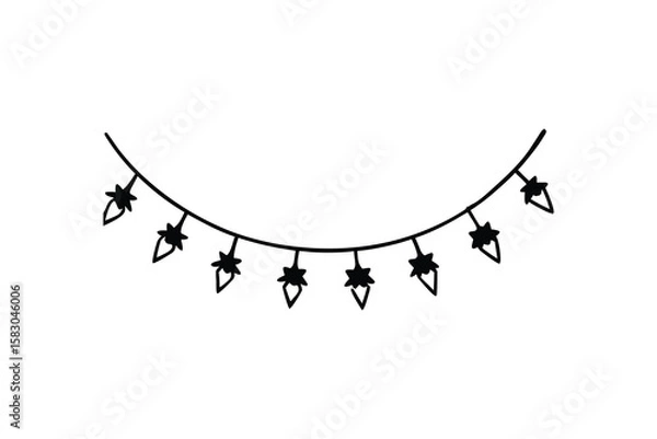 Fototapeta Festive String Lights Garland Decoration Hanging for Celebrations and Parties Simple Black and White Design Silhouette simple string lights silhouette style perfect