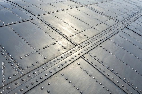 Fototapeta Metallic Surface with Rivets and Welds Under Soft Natural Light in Industrial Setting