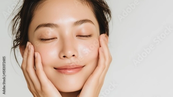 Fototapeta スキンケアをする若い女性（ビューティー・美肌・アジア人）