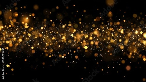 Fototapeta Golden glitter bokeh light dust with sparkling festive christmas particles background