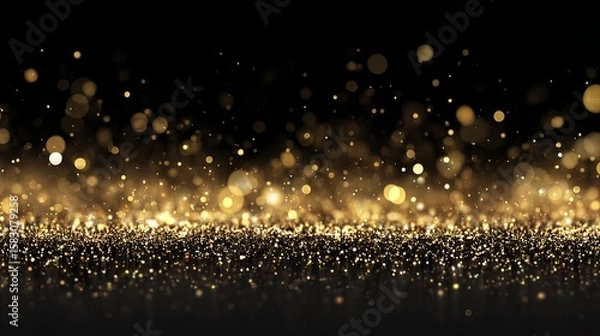Fototapeta Golden glitter bokeh light dust with sparkling festive christmas particles background