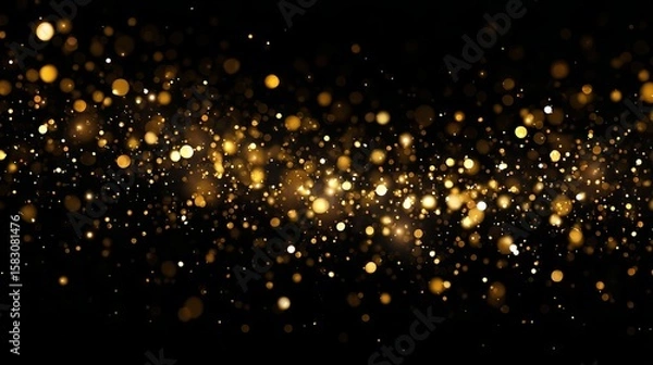 Fototapeta Golden glitter bokeh light dust with sparkling festive christmas particles background
