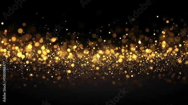 Fototapeta Golden glitter bokeh light dust with sparkling festive christmas particles background