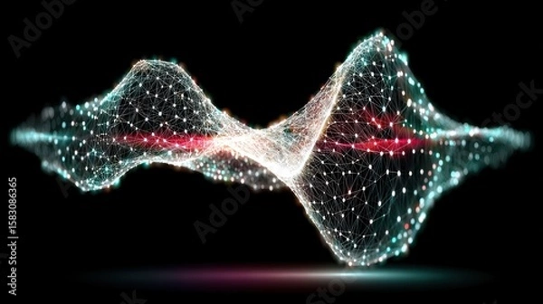Fototapeta Abstract Digital Waveform: Glowing Network of Nodes and Lines