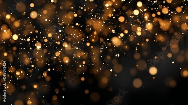 Fototapeta Golden glitter bokeh light dust with sparkling festive christmas particles background