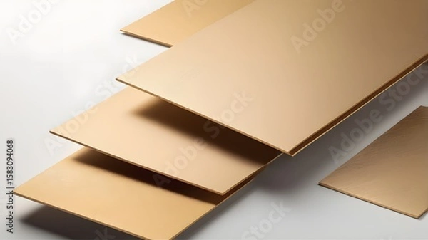 Fototapeta Stacked beige panels with subtle textures and shadows on a light surface creating depth