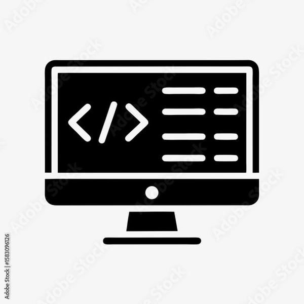 Fototapeta Programming Code on Monitor Icon - Web Development Symbol