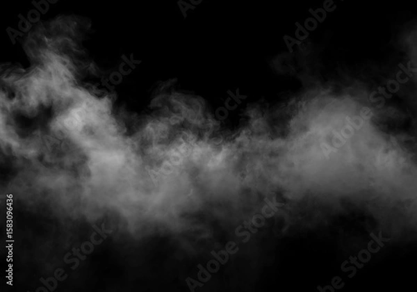 Fototapeta Ethereal smoke drifts across a black expanse, creating a mesmerizing misty atmosphere with a ghostly, mysterious ambiance.
