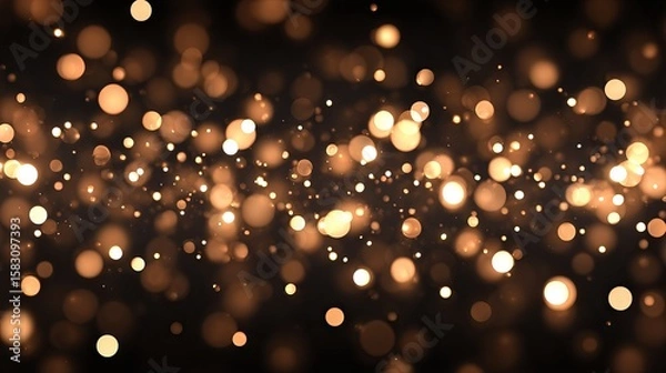 Fototapeta Golden glitter bokeh light dust with sparkling festive christmas particles background