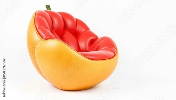Fototapeta Unique and Modern Tomato-Shaped Chair with Bright Red and Yellow Colors