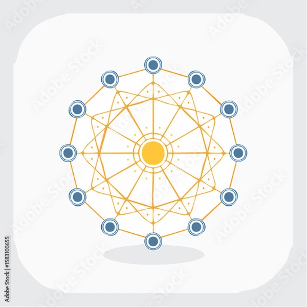Obraz Decentralized network node glowing stronger than others represented graphically