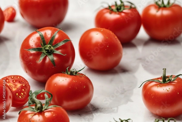 Fototapeta Incredible Round tomatoes on top of each other on whiteLuxurious Tomato Studio Shot Isolated on Clear Background F