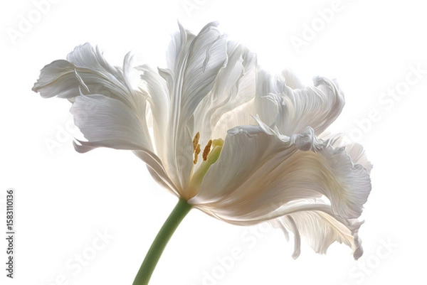 Fototapeta Close-up white tulip flower isolated with a black background; for print media