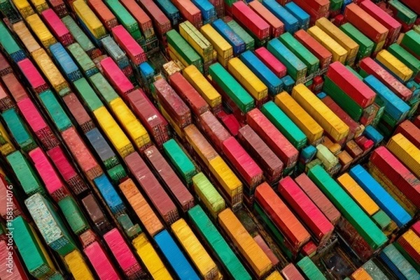 Fototapeta Shipping congestion: aerial views of peak season challenges. Market fluctuations. Adjusting to changes in holiday shipping logistics. Logistical hurdles. Shipping troubles.