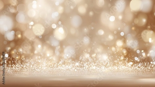 Fototapeta Elegant beige background with glowing white bokeh light particles