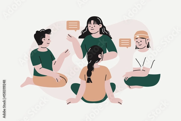Fototapeta Diverse People Engaged in Constructive Group Discussion Illustration